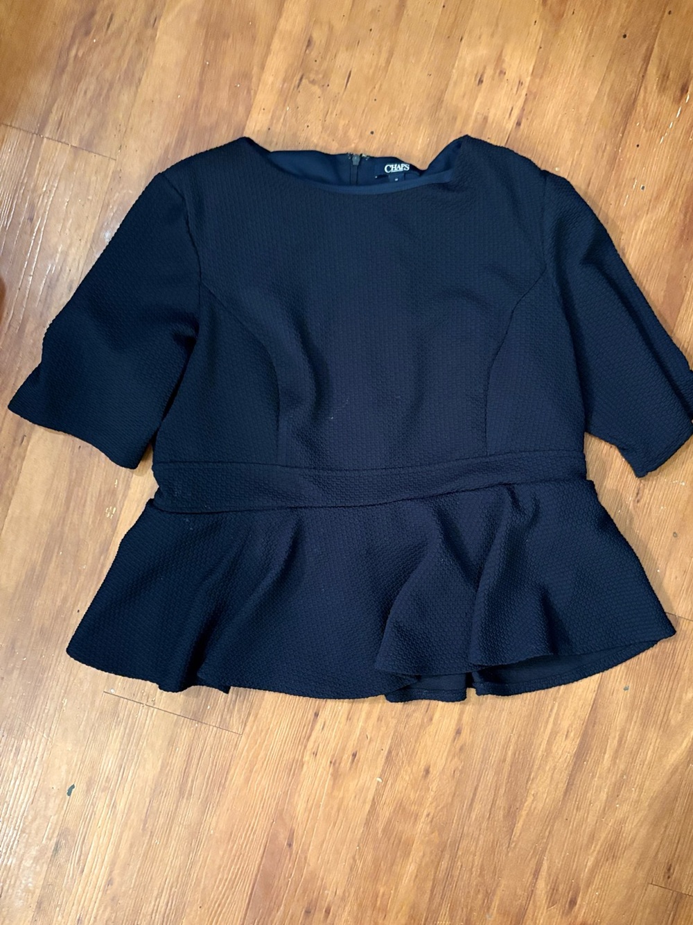 Chaps Black Textured Peplum Top